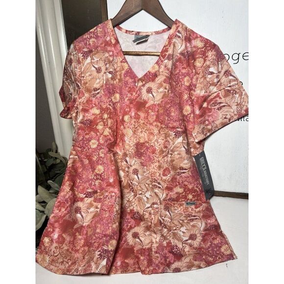 Lot 2 Grey's Anatomy Barco Printed V-Neck Scrub Top Size S Deep Forest Gardena - Picture 7 of 9